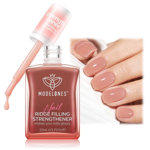 Modelones Nail Strengthener and Growth Nail Hardener Pink Nail Polish Extra Strong Nail Strengthener Ridge Filler Nail Repair for Finger Toenails Damaged Thin Brittle Nails 15ml Nude Pink