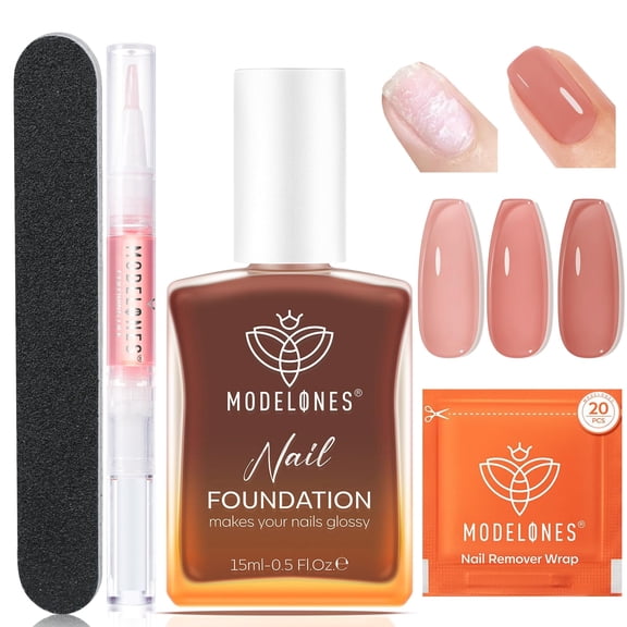 Modelones Nail Strengthener and Growth Kits, Sheer Rose Brown Nail Polish | Remover Pads Cuticle Oil Pen for Nail Hardener for Damaged Nails Manicure Kits 23 Pcs Toenails Repair Nail Care Kits Women