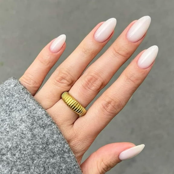 Modelones Milky White Press on Nails Almond, Short Almond Fake Nails, Reusable Nail Kit with Nail Glue Adhesive Tabs Mini Nail File, Nails Press Ons 32Pcs 16 Sizes, Women Girl Gift