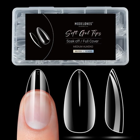 Modelones Medium Almond Nail Tips 500Pcs Clear False Acrylic Almond Press on Nails Pre-shape Full Cover Fake Extension DIY at Home 10 Sizes