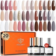 modelones 24 Pcs Gel Nail Polish Kit, 20 Colors Nude Pink Milky White Nail Polish Neutral Brown Fall Autumn Gel Polish Set with Glitter, Glossy and Matte Top Base Coat Soak Off LED Manicure Gifts