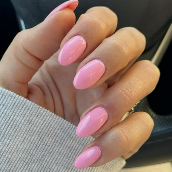 modelones Short Press on Nails, 32Pcs 16 Sizes Oval Fake Nails Kit Press Ons with Nail Glue, Adhesive Tabs, Nail File, Prep Pad, Manicure Stick, Pink