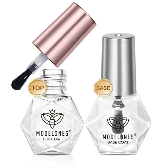 modelones 2 Pcs No Wipe Top Coat and Base Coat Nail Polish Set, Clear Quick Dry Nail Polish High Shine Long Lasting Glossy Regular Nail Lacquer Air Dry Fast Base Top Coat 5 ML