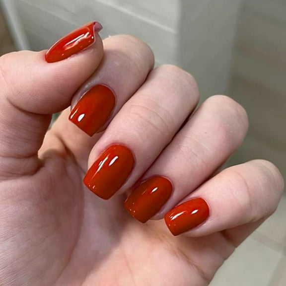 Modelones Red Press on Nails for Women, Short Square Fake Nails, Reusable Nail Kit with Nail Glue Adhesive Tabs Mini Nail File, Nails Press Ons 32Pcs16 Sizes, Women Girl Gift