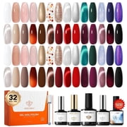 modelones 32 PCS Gel Nail Polish Kit, 28 Colors Christmas Gel Polish with Blooming Gel, Base Coat, Glossy & Matte Top Coat Cat Eye Jelly Glitter Chameleon Soak 