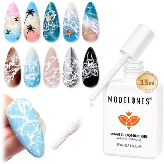 modelones White Blooming Wave Gel Polish Ocean Wave Effect U V Cure | Marble Water Ripple Beach Lace Design Spreading Over Uncured Base Beginner Friendly Soak Off DIY Manicure Gift Nail Art Stuff