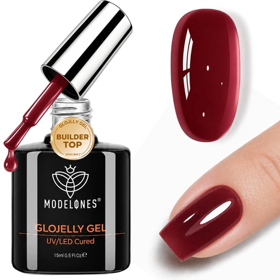 modelones Jelly Burgundy Builder Nail Gel Top Coat Gel Polish in One 15ML | No Wipe Top Coat Sheer Wine Red Self Leveling Apex Buidling Ultra Glossy Long Lasting U V Cure Fall Manicure Gift for Women