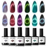 Modelones Cat Eye Gel Nail Polish, 6 Colors Glitter Red Green Purple Blue Gel Polish Set with Magnet Sparkle Galaxy Series Nail Gel Polish Kit Soak Off Led Nail Art Manicure Salon DIY Gifts