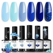 Modelones Blue Gel Nail Polish Set 6 Colors, Royal Blue Sky Blue Glitter Navy Blue Nail Gel Polish Kit Light to Dark Shades Soak Off Pastel Spring Nail Art Gel Salon DIY Manicure Gift for Women Girl