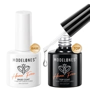 Modelones Hema-Free Gel Base and Top Coat Set, 2 Pcs Clear Glossy Gel Top Base Coat No Wipe Long Lasting for Spring Gel Polish, Acrylic Nails Soak Off Nail Lamp Easter Nail Art Home Salon Manicure