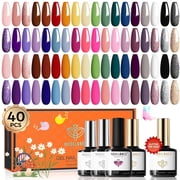 modelones 40 PCS Gel Nail Polish Set, 36 Colors White Yellow Green Hot Pink Gel Polish Kit Nude Brown Black Red Glitter Nail Polish W Base& Matte& Glitter& Glossy Top Coat LED Soapnails Gift