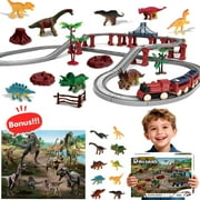 Dinosaur Train Set - Electric Train Toys For Kids With Dinosaur Figures & Play Mat, Large Train Track With Bridge, Toy Model Train For Toddlers