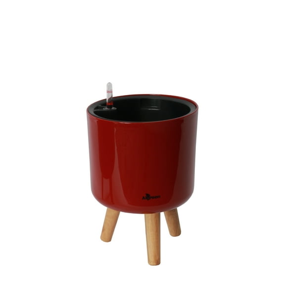Modena 8.5" Self watering Planter with Stand, Red(4.25"leg height)