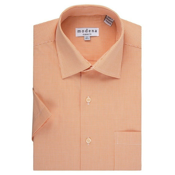 Modena M'ens M231DDSS Classic Fit Short Sleeve Gingham Dress Shirt - Melon - 15.5
