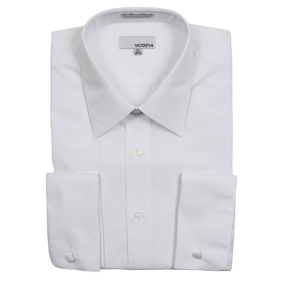 Modena Men's Contemporary Slim Fit French Cuff Solid Dress Shirt - White - 18.5 6-7