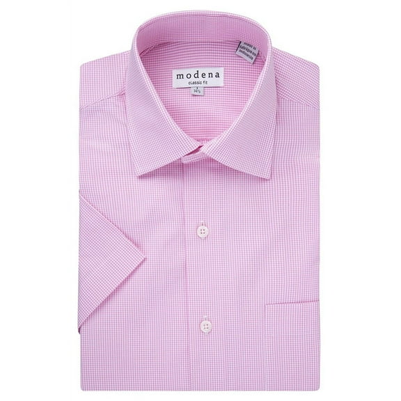 Modena Men's M231DDSS Classic Fit Short Sleeve Gingham Dress Shirt - Pink - 14.5