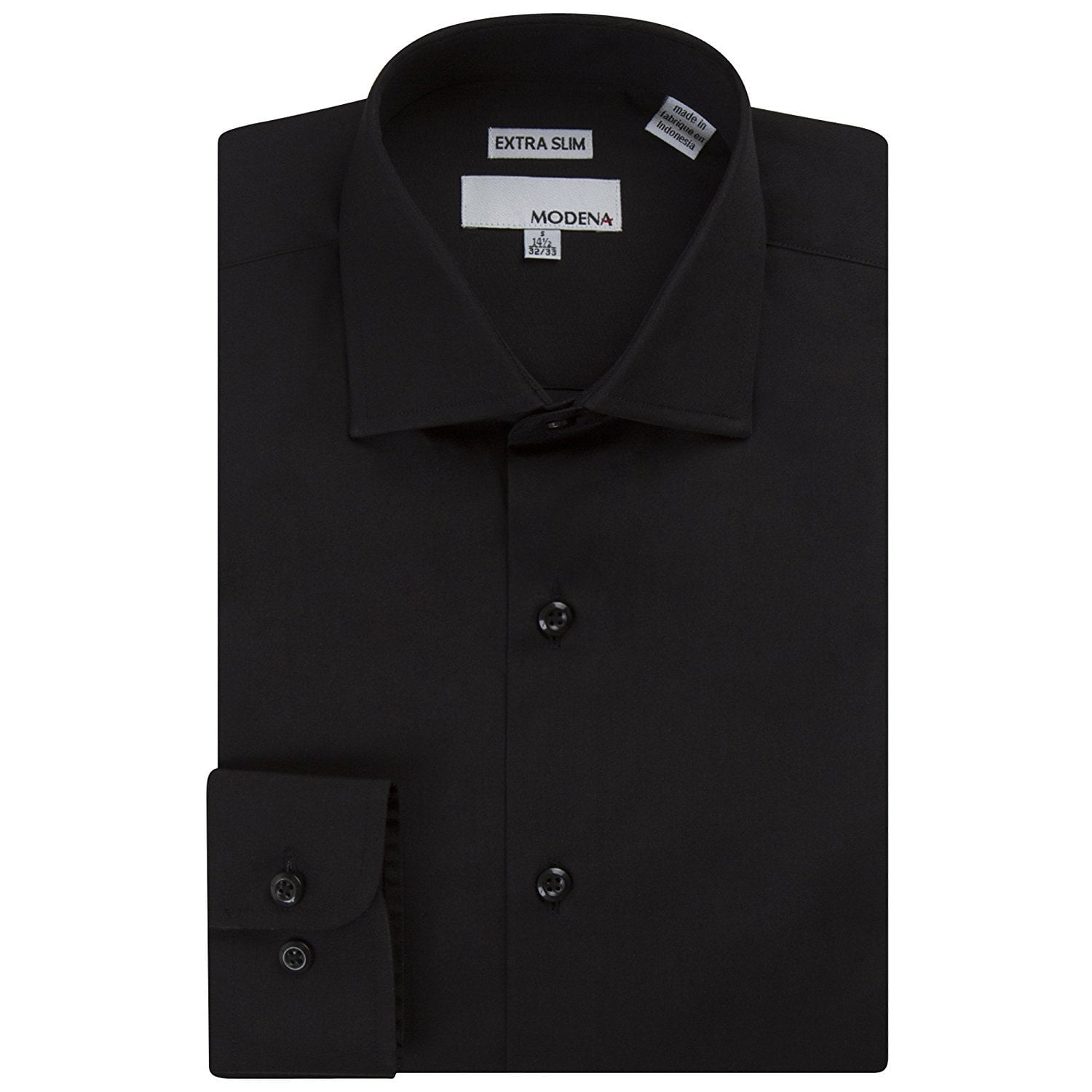 Modena Men's M300SPOR Extra Slim Fit Long Sleeve Solid Dress Shirt - Black  - 17 2-3 - Walmart.com