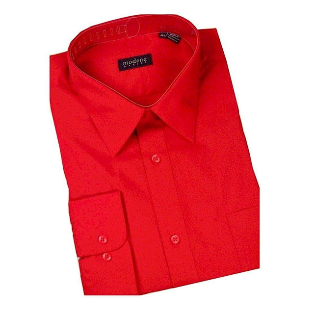 Modena Men's Slim Long Sleeve Dress Shirt - Red - 18 4-5 - Walmart.com