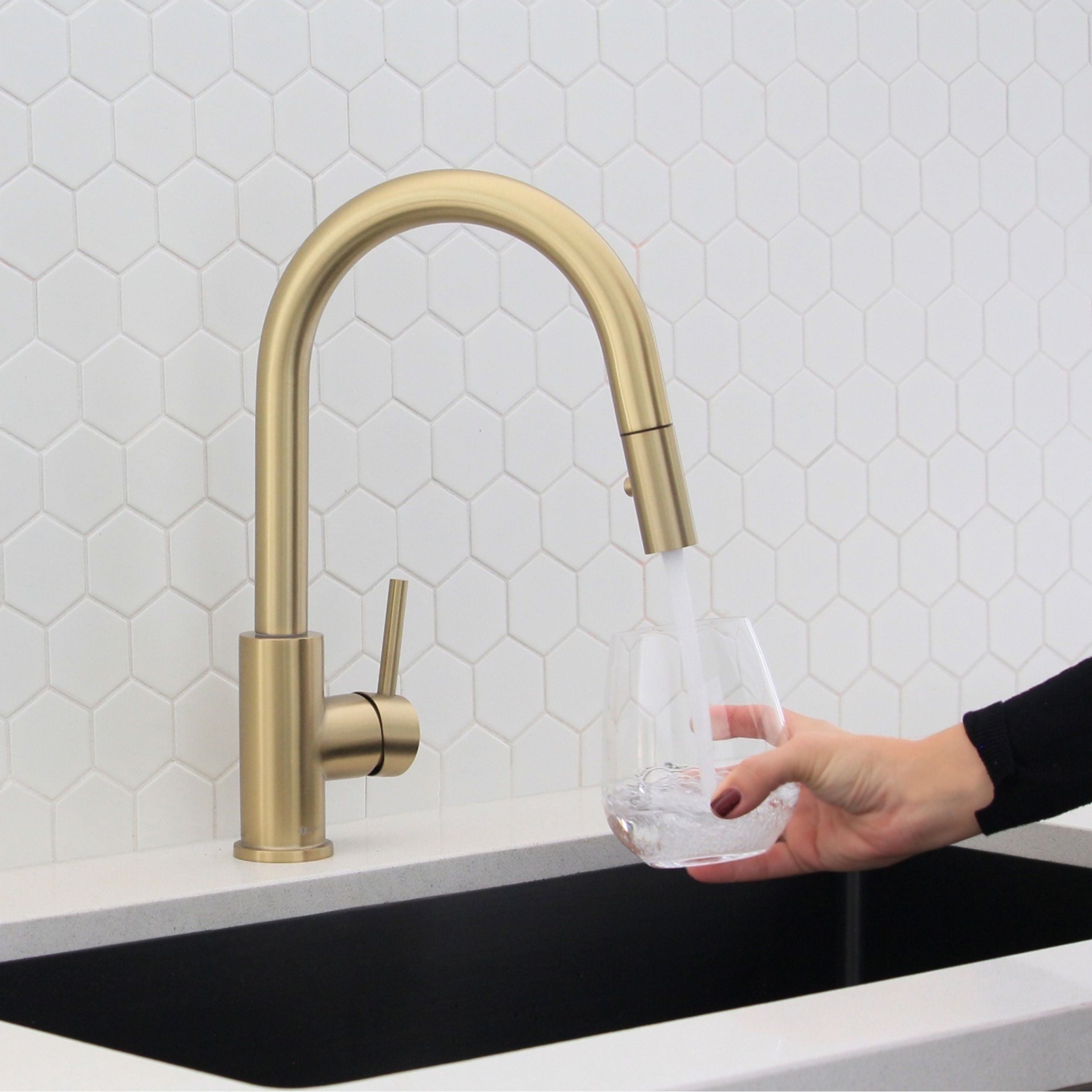 Stylish Modena Ht 14" Brushed Gold Single Handle Pull Down Kitchen Faucet K-131G