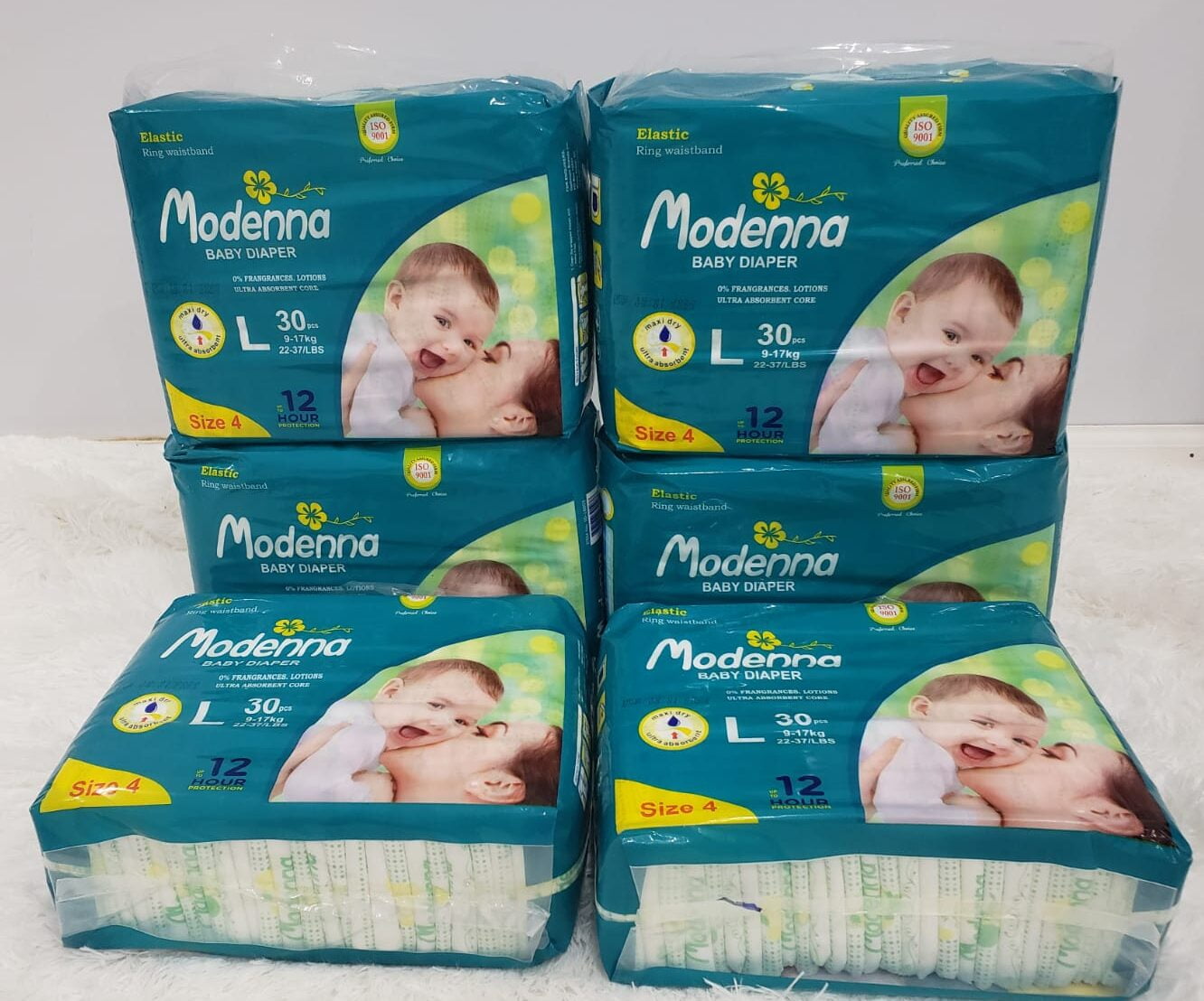 Modenna Disposable Baby Diaper- 6 Bags/Pack - Large (180 Diapers) Size 4