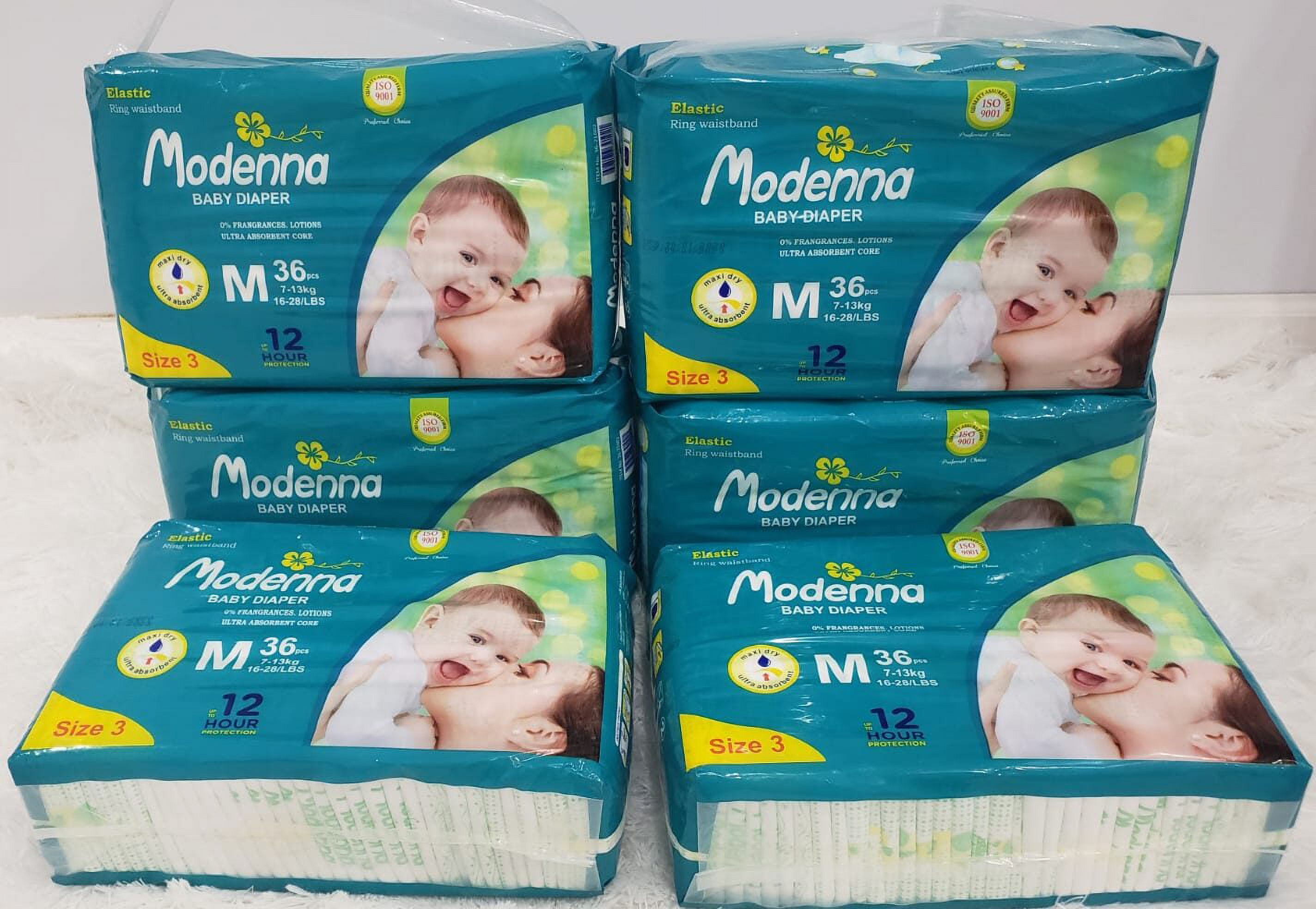 Modenna Disposable Baby Diaper- 6 Bags/Pack - Medium (216 Diapers) Size 3