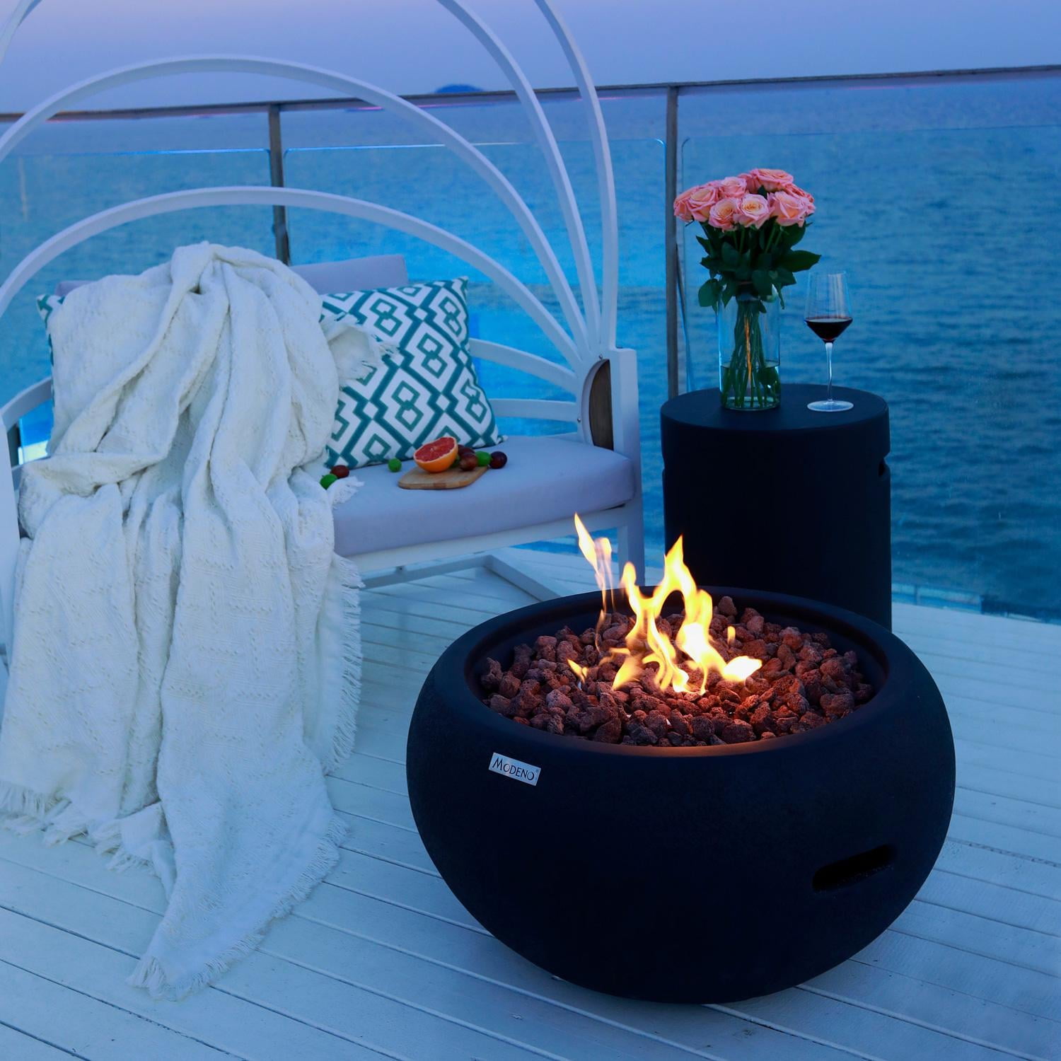 York Black Concrete Natural Gas Fire Pit Table