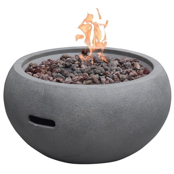 Modeno Outdoor Newbridge Fire Pit Table Grey Durable Round Fire Bowl Glass Fiber Reinforced Concrete Propane Patio Fire Place 27 Inches Electronic Ignition Cover and Lava Rock Included