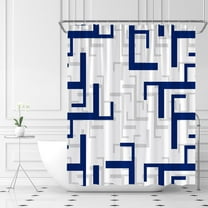 Moder Geometric Shower Curtain Navy Blue Gray Abstract Mid Century Contemporary Minimalist Striped Decor Polyester Fabric Include Hooks 60"W x 72"L (Pack of 1)
