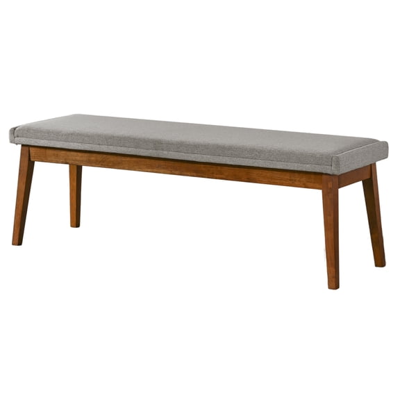 Modera 56" Wide Mid Century Modern Fabric Upholstered Solid Wood Bench in Gray