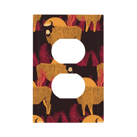 Modern 1-Gang Duplex Wall Plate Electrical Switch Cover Outlet Switchplate, Bison High Grass Buffalo Vintage