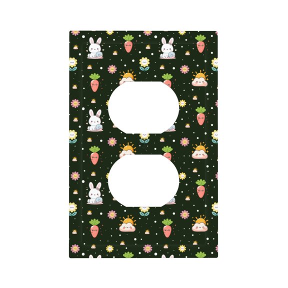 Modern 1-Gang Duplex Wall Plate Electrical Switch Cover Outlet Switchplate, Cute Bunny Carrot Rabbit