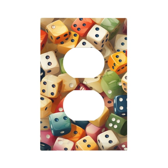 Modern 1-Gang Duplex Wall Plate Electrical Switch Cover Outlet Switchplate, Domino Stones Game Dice Art