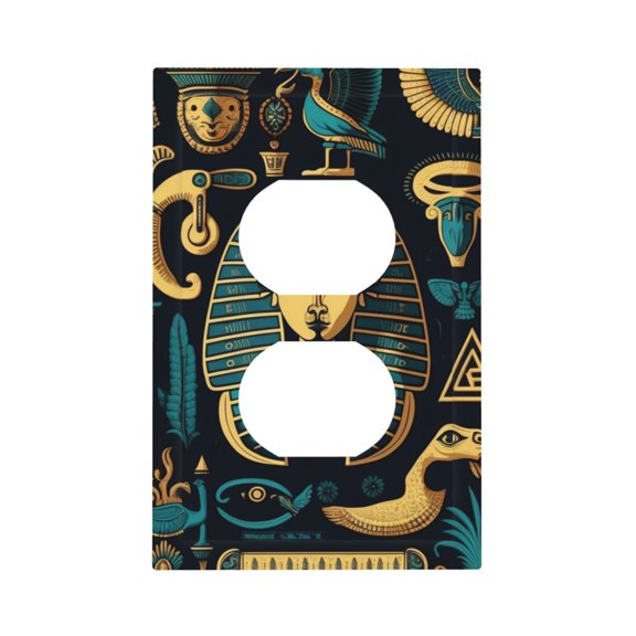 Modern 1-Gang Duplex Wall Plate Electrical Switch Cover Outlet Switchplate, Egyptian Hieroglyphs Mascots Symbols Retro