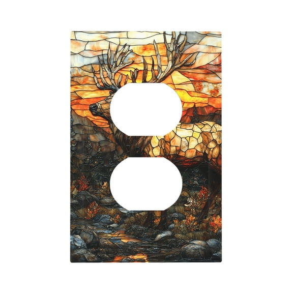 Modern 1-Gang Duplex Wall Plate Electrical Switch Cover Outlet Switchplate, Elk Stained Glass Art