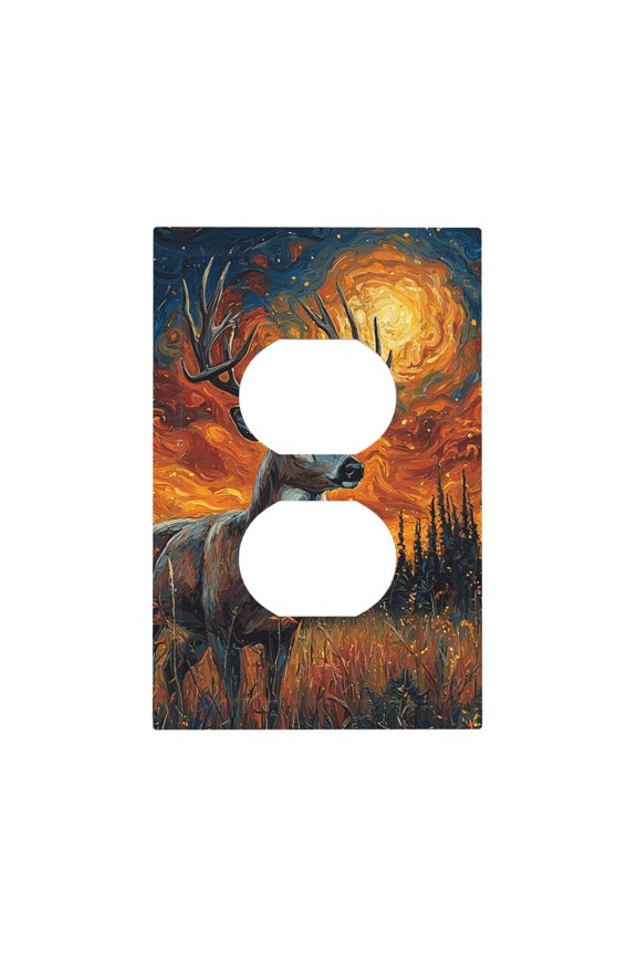 Modern 1-Gang Duplex Wall Plate Electrical Switch Cover Outlet Switchplate, Hunting Deer Psychedelic
