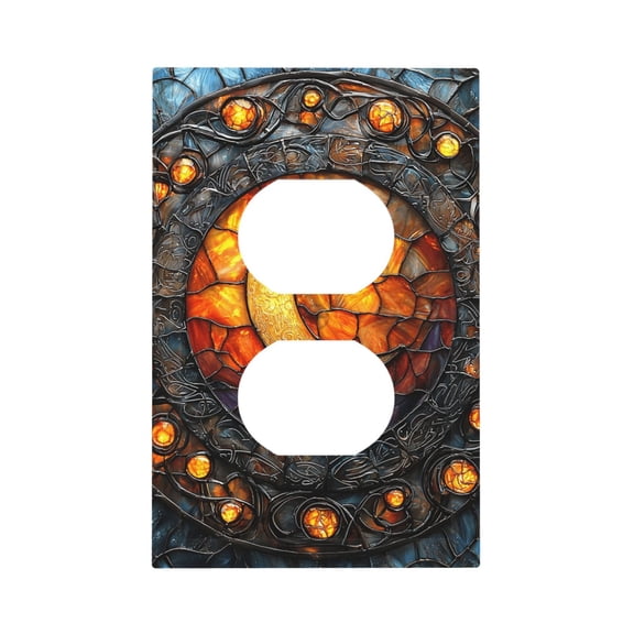 Modern 1-Gang Duplex Wall Plate Electrical Switch Cover Outlet Switchplate, Moon Celtic Stained Glass Art
