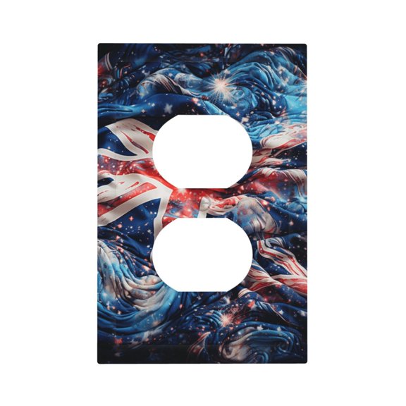 Modern 1-Gang Duplex Wall Plate Electrical Switch Cover Outlet Switchplate, Union Jack United Kingdom Flag Starry