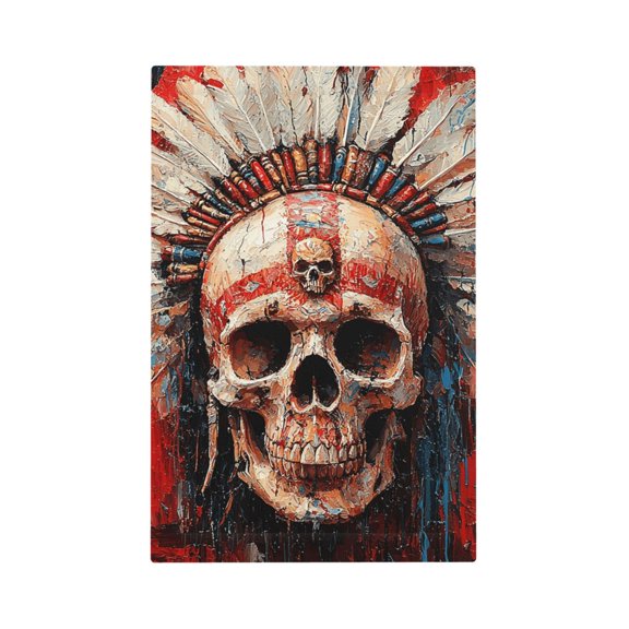 Modern 1-Gang No Device Blank Wall Plate Electrical Switch Cover Outlet Switchplate, Tribal Chief Skull Red