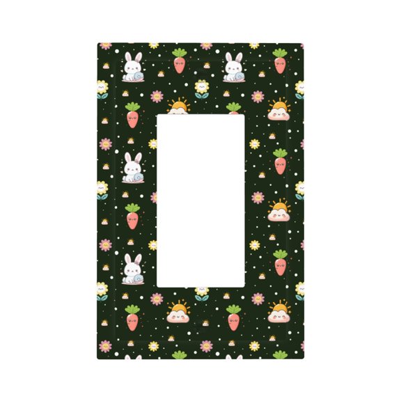 Modern 1-Gang Single Gang Wall Plate Electrical Switch Cover Outlet Switchplate, Cute Bunny Carrot Rabbit