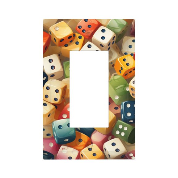 Modern 1-Gang Single Gang Wall Plate Electrical Switch Cover Outlet Switchplate, Domino Stones Game Dice Art