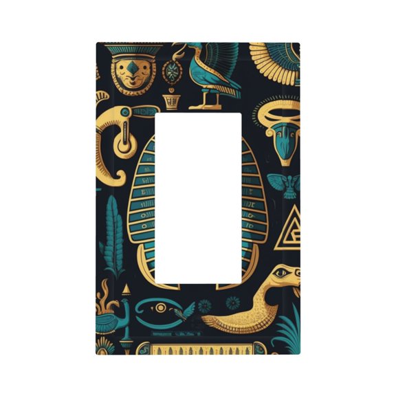 Modern 1-Gang Single Gang Wall Plate Electrical Switch Cover Outlet Switchplate, Egyptian Hieroglyphs Mascots Symbols Retro