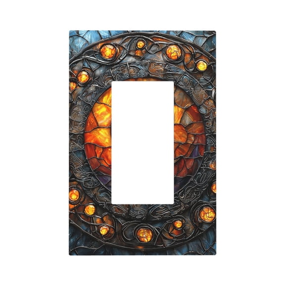 Modern 1-Gang Single Gang Wall Plate Electrical Switch Cover Outlet Switchplate, Moon Celtic Stained Glass Art