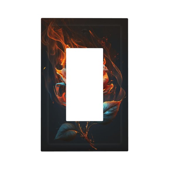 Modern 1-Gang Single Gang Wall Plate Electrical Switch Cover Outlet Switchplate, Rose On Fire Burning Flaming
