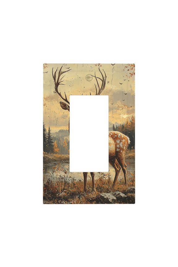 Modern 1-Gang Single Gang Wall Plate Electrical Switch Cover Outlet Switchplate, Vintage Hunting Deer