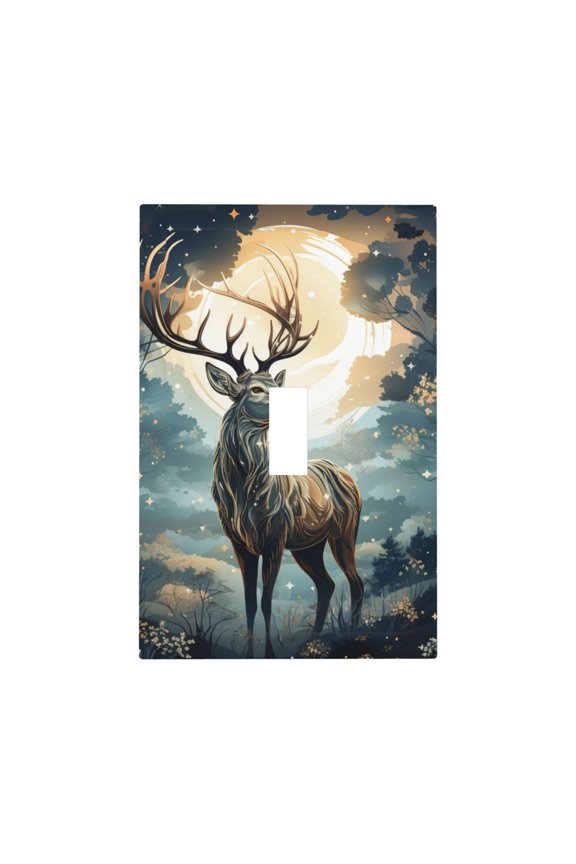 Modern 1-Gang Single Toggle Wall Plate Electrical Switch Cover Outlet Switchplate, Deer Hunting Antler Whitetail Moon