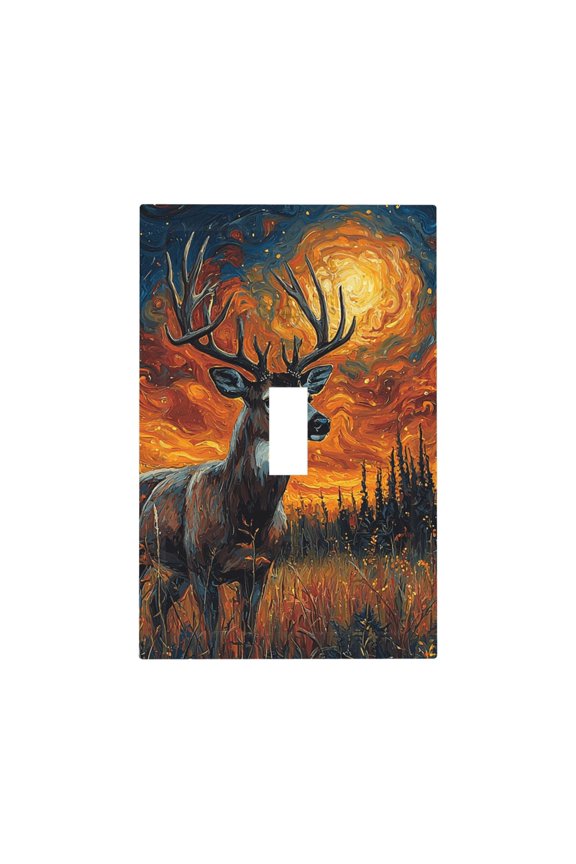 Modern 1-Gang Single Toggle Wall Plate Electrical Switch Cover Outlet Switchplate, Hunting Deer Psychedelic