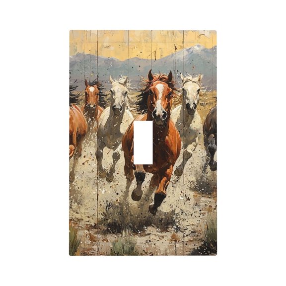 Modern 1-Gang Single Toggle Wall Plate Electrical Switch Cover Outlet Switchplate, Western Horses Runing Vintage