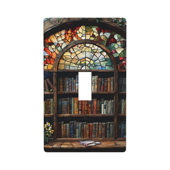 Modern 1-Gang Toggle Switch Wall Plate, Light Switch Cover Outlet Cover for Home & Office, Bookshelf Library Stained Glass