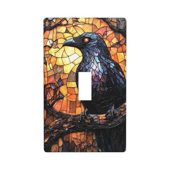 Modern 1-Gang Toggle Switch Wall Plate, Light Switch Cover Outlet Cover for Home & Office, Dark Crow Stained Glass Art