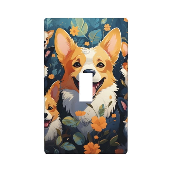 Modern 1-Gang Toggle Switch Wall Plate, Light Switch Cover Outlet Cover for Home & Office, Funny Cute Corgi Art